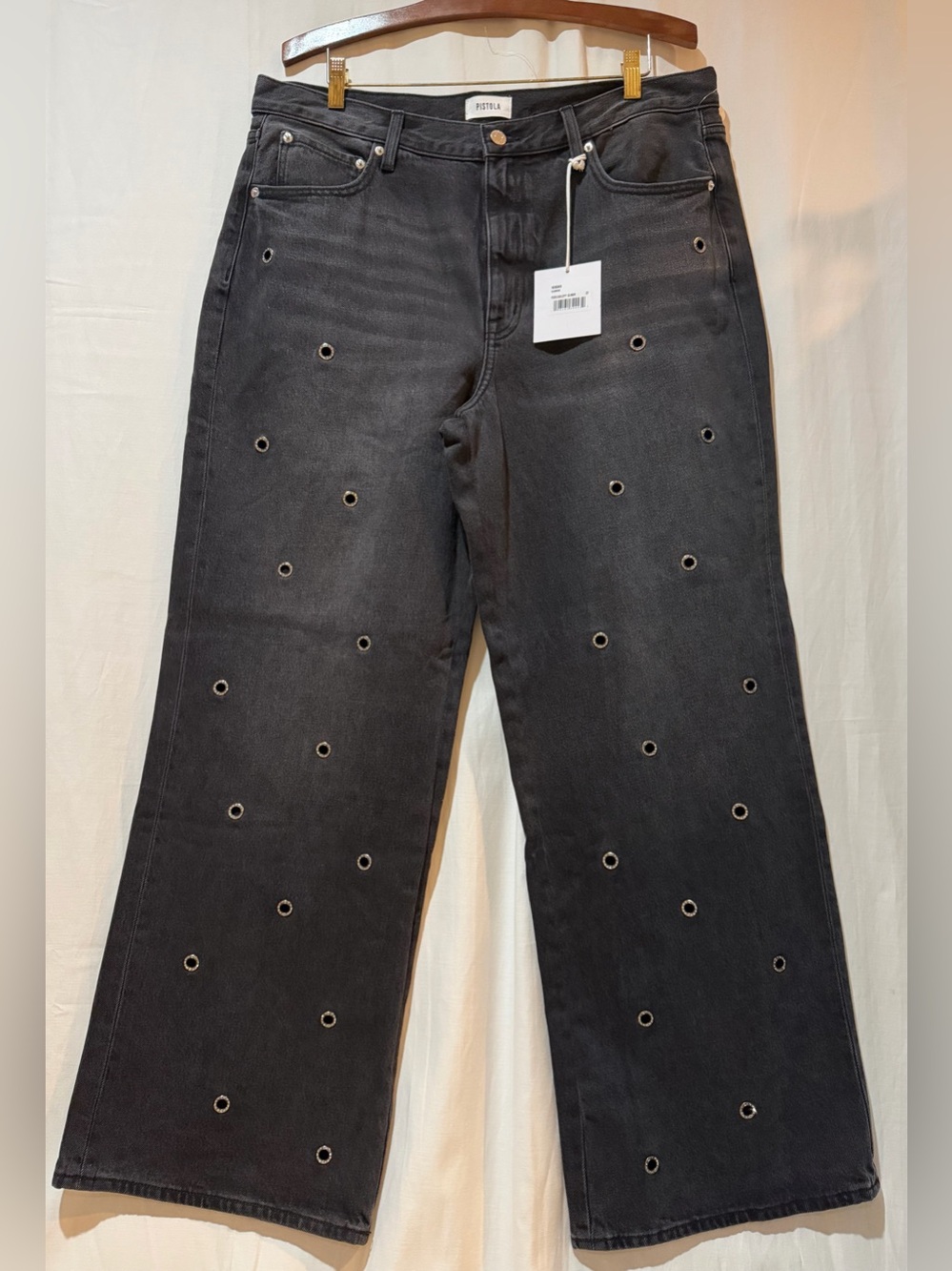 NWT Pistola Hendrix High Rise Wide Leg Jeans Open Rivets - Glamour Black - Sz 32 - Picture 5 of 16